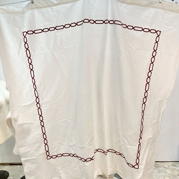 Pottery Barn Cotton Shower Curtain White Red Chain Trim - Picture 1 of 4